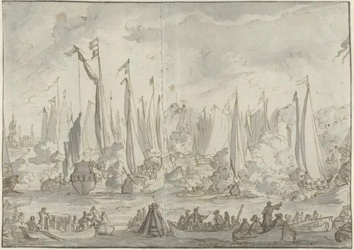 Spiegelgevecht ter ere van het bezoek van het Groot Moskovisch Gezantschap by Caspar Luyken, drawing, 1697