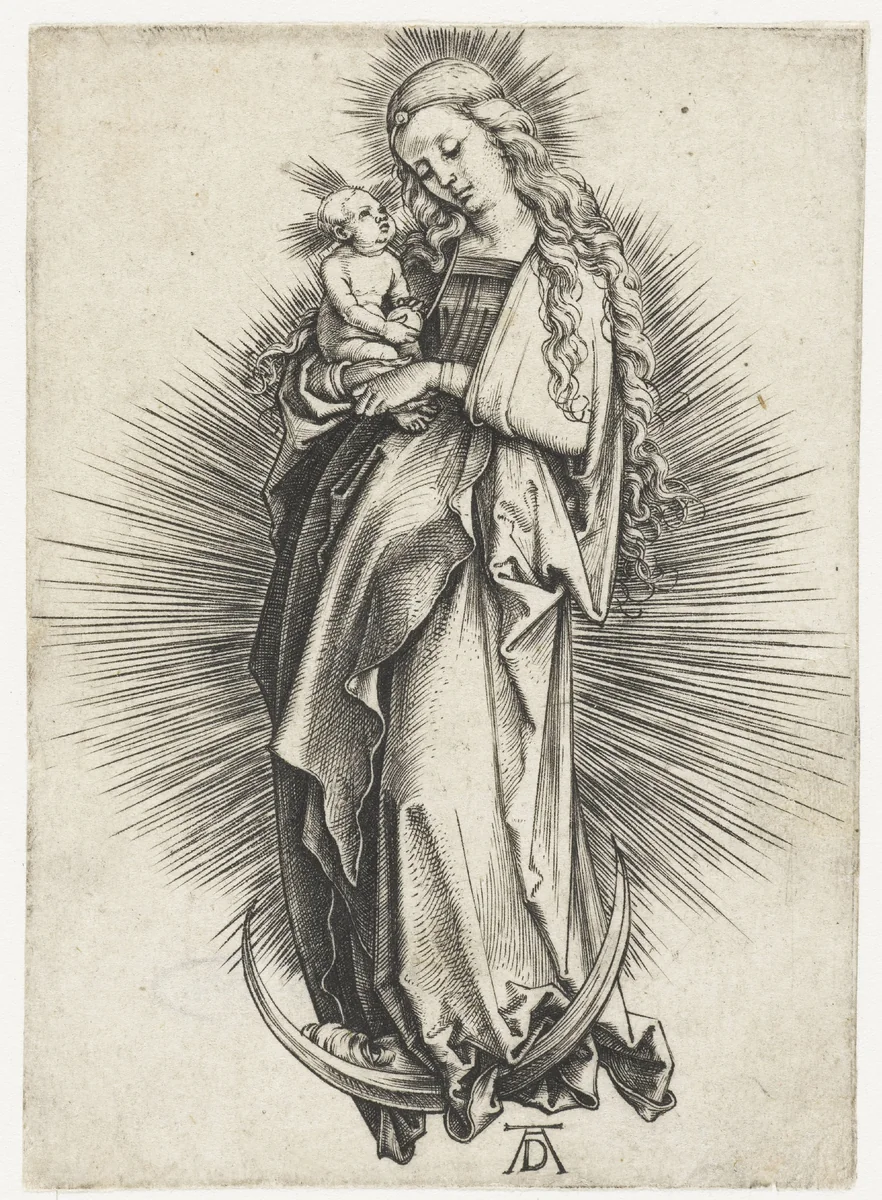Maria met kind op de maansikkel by Unknown, print, 1497-1501