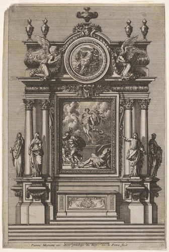Altar with the Resurrection of Christ, plate 2 from "Nouveaux dessins d'autels à la romaine" by Jean Le Pautre, print, 1618-1682