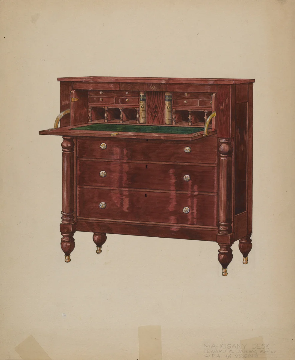 Mahogany Desk by Edward A. Darby, index of american design, 1939