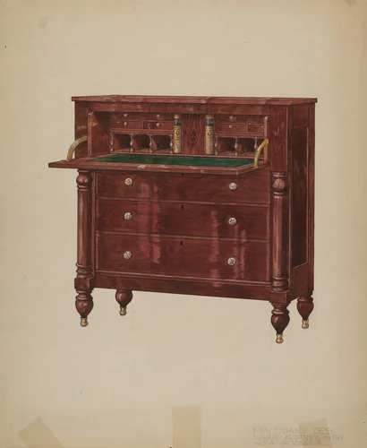Mahogany Desk by Edward A. Darby, index of american design, 1939