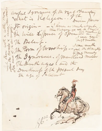 Sketch of Mounted Hussar by George Cruikshank, drawing, 1792-1878