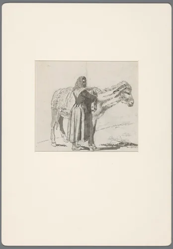 Boerin, staande bij een ezel by David de Sandoz-Rollin, drawing, 1750-1809