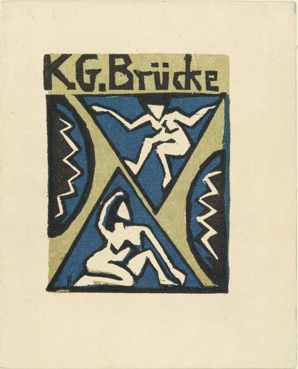 Cover of the invitation to the exhibition of the "Brücke" Artists' Group at the Galerie Fritz Gurlitt, Berlin (Titelholzschnitt der Einladungskarte zur Ausstellung der Künstlergruppe "Brücke" in der Galerie Fritz Gurlitt, Berlin) by Erich Heckel, print, 1912