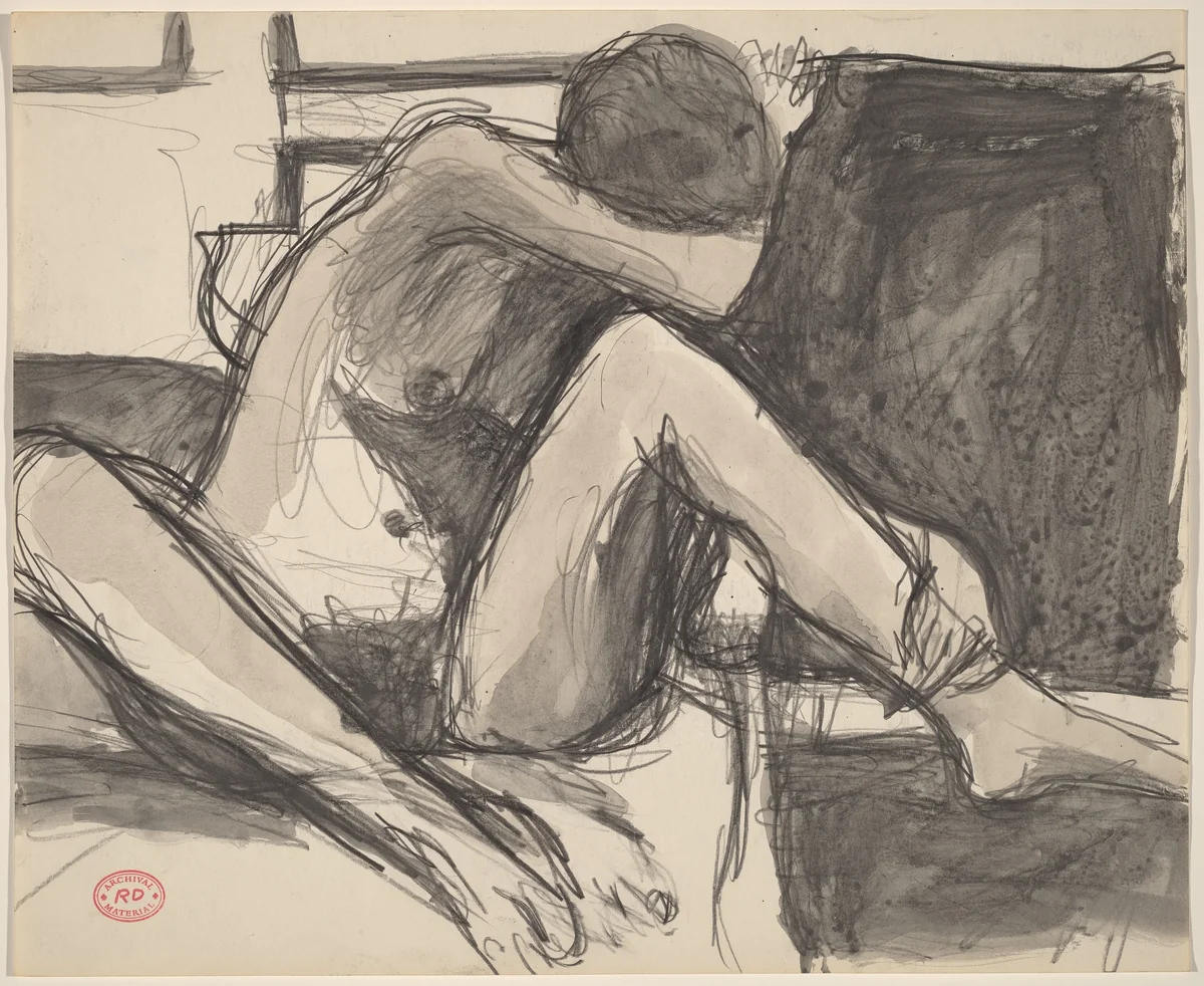 Untitled [seated nude with her head resting in her right arm] by Richard Diebenkorn, drawing, 1955-1967
