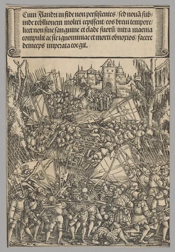 Second Flemish Rebellion, plate 10 from Historical Scenes from the Life of Emperor Maximilian I from the Triumphal Arch by Hans Springinklee, print, 1515-1517