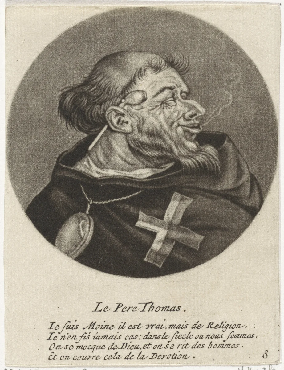Monnik met een pijp by Jacob Gole, print, 1670-1724