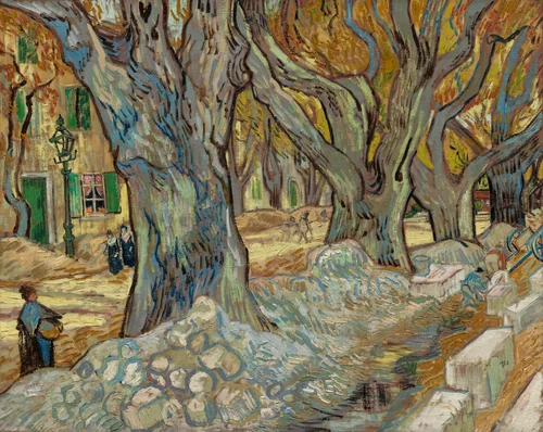 The Large Plane Trees (Road Menders at Saint-Rémy) by Vincent van Gogh, painting, 1889