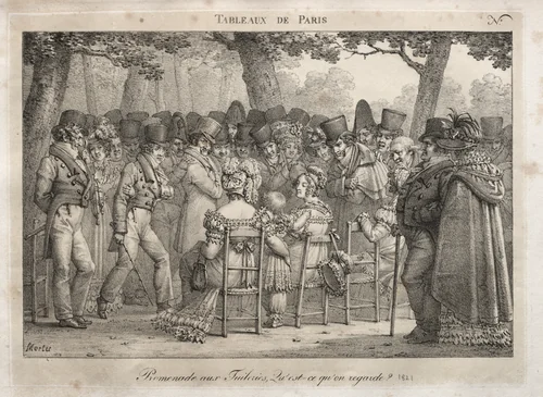 Promenade in the Tuileries. What are they looking at? by Jean Henri Marlet, print, 1800-1847