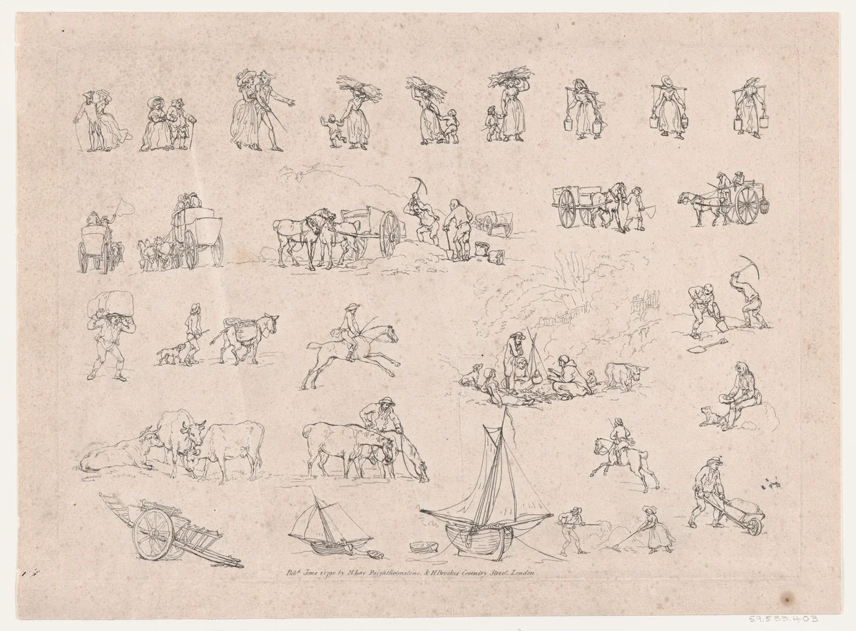 Plate 2, Outlines of Figures, Landscapes and Cattle...for the Use of Learners by Thomas Rowlandson, print, 1790