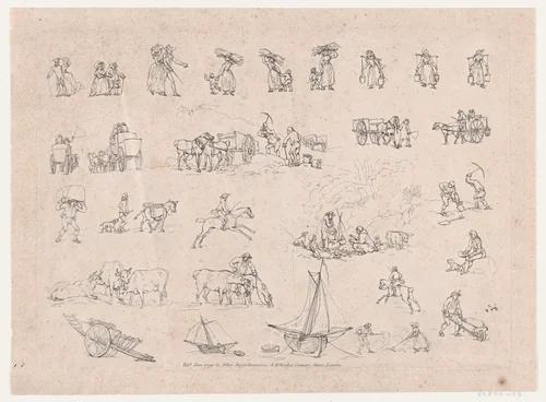 Plate 2, Outlines of Figures, Landscapes and Cattle...for the Use of Learners by Thomas Rowlandson, print, 1790