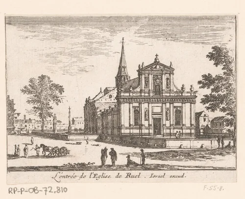 Gezicht op de ingang van de kerk van Rueil by Israël Silvestre, print, 1631-1661