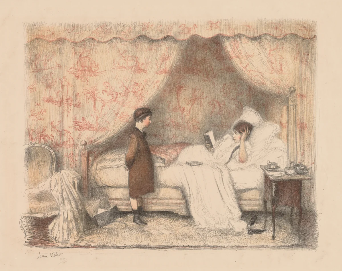 The Lesson by Jean Veber, print, 1885-1928