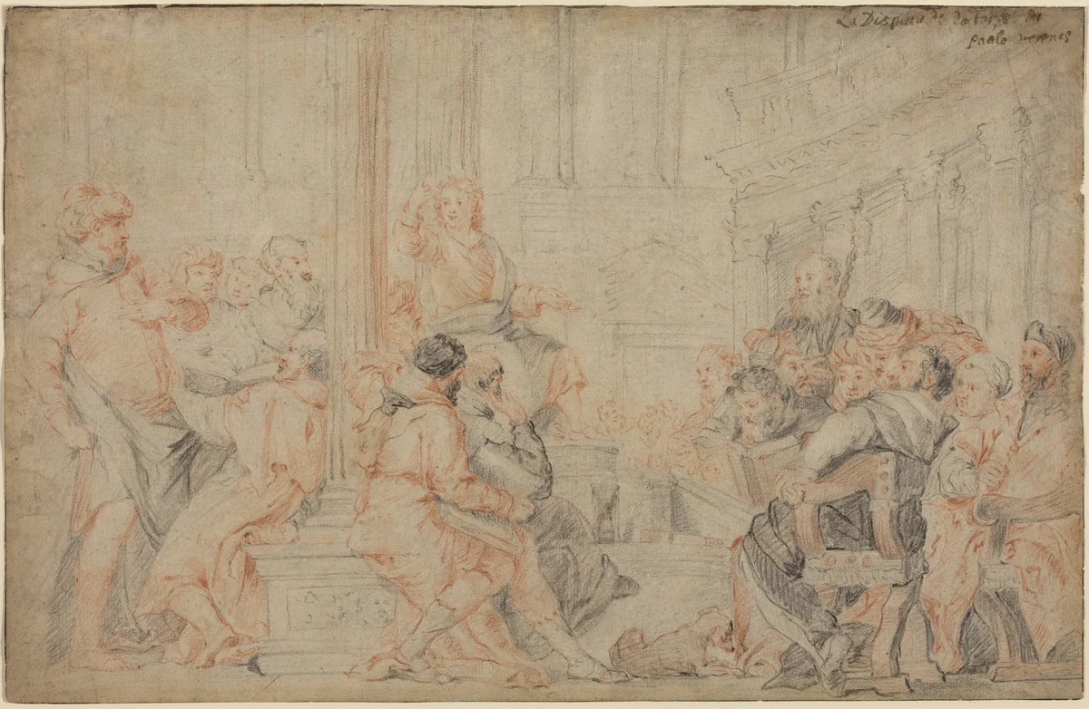 Christ among the Doctors by Veronese, drawing, 1600-1699