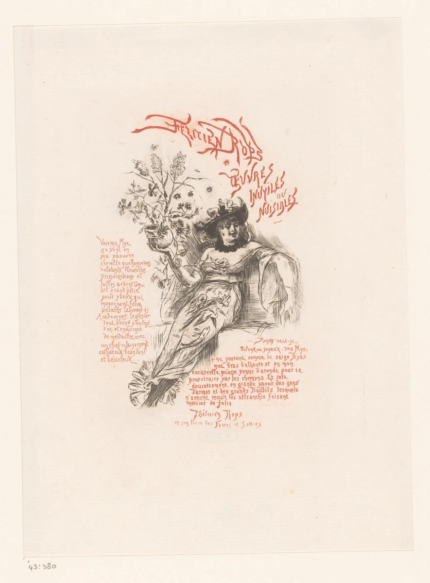 Vrouw leunt achterover met een schedel in haar hand by François Courboin, print, 1887