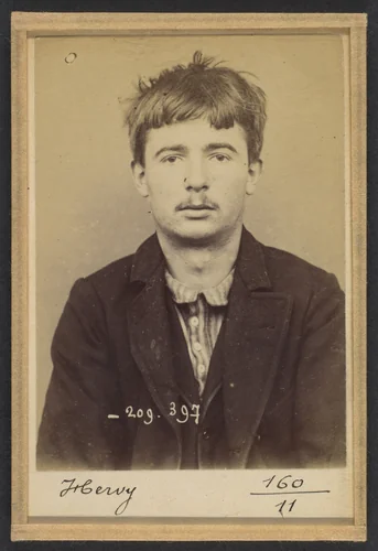 Hervy. Marcel, Noël. 19 ans, né à Paris XVIIIe. Raccommodeur de porcelaine. Anarchiste. 27/10/93. by Alphonse Bertillon, photograph, 1893