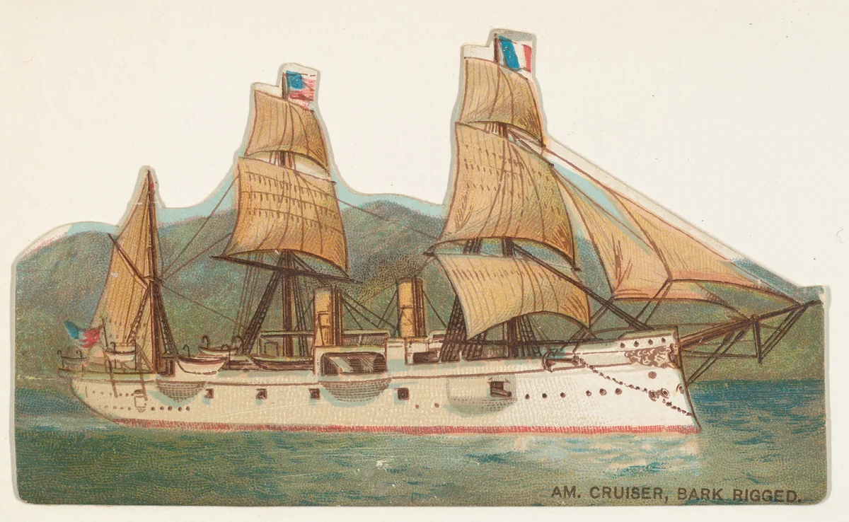 American Cruiser, Bark Rigged, from the Types of Vessels series (N139) issued by Duke Sons & Co. to promote Honest Long Cut Tobacco by W. Duke, Sons & Co., print, 1889