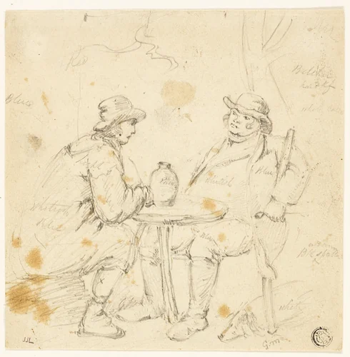 Two Men at a Table by George Morland, drawing, 1783-1804