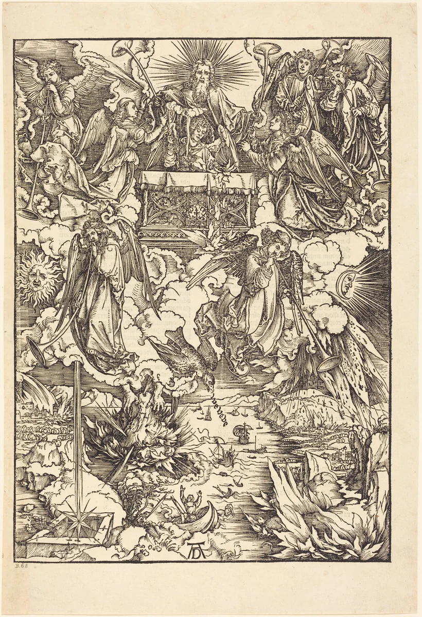 The Seven Angels with the Trumpets by Albrecht Dürer, print, 1498