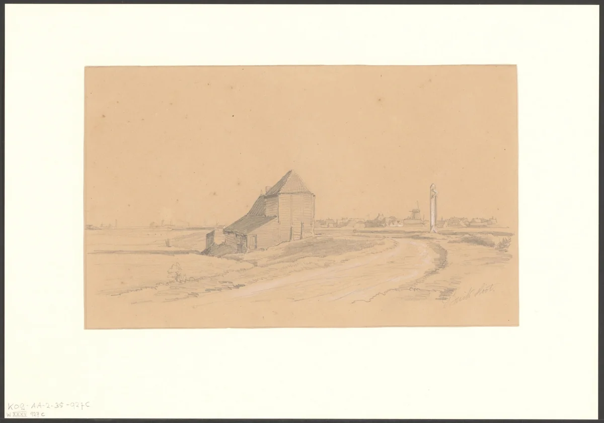 Gezicht op een weg te Buiksloot by anonymous, drawing, 1850-1950