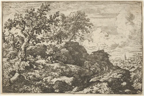 The Two Peasants Seated on the Hill by Allart van Everdingen, print, 1621-1675