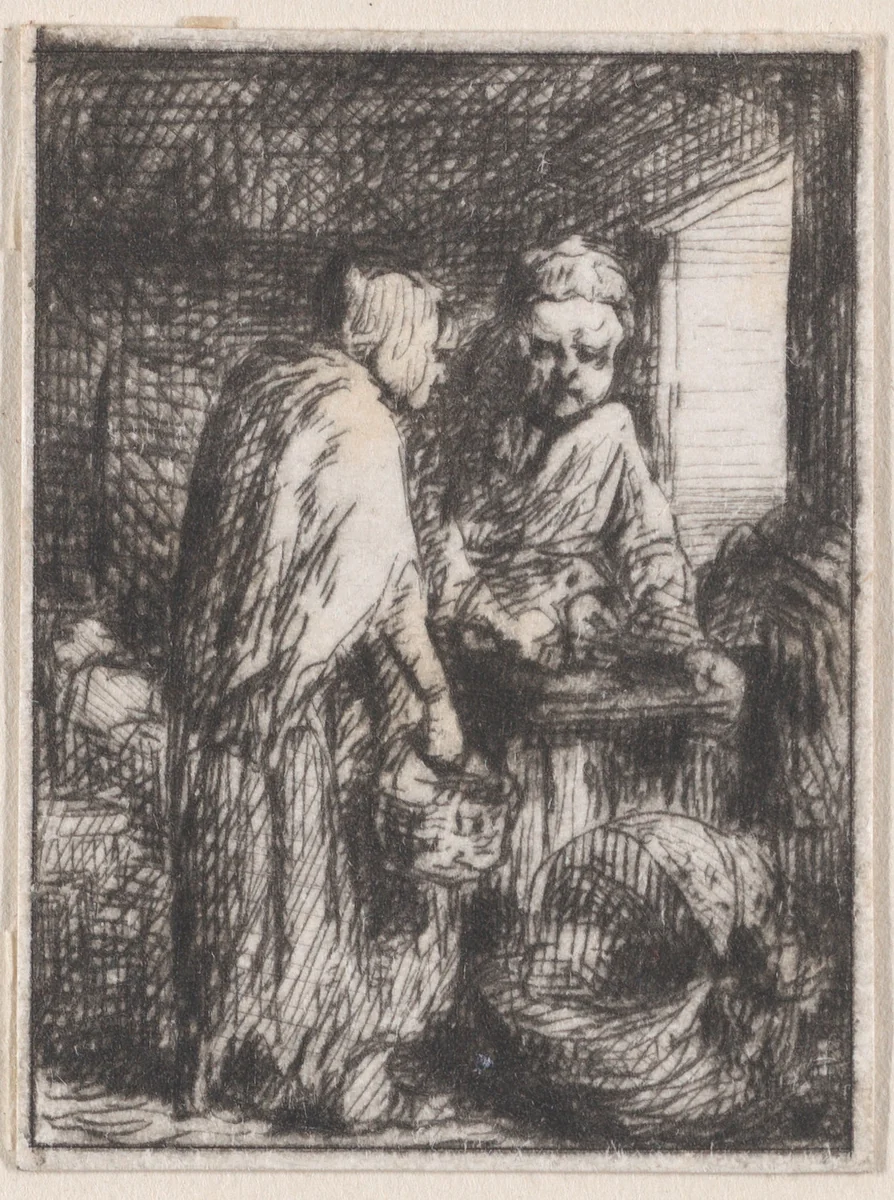 Fruit Seller by Charles Jacque, print, 1843