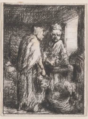 Fruit Seller by Charles Jacque, print, 1843