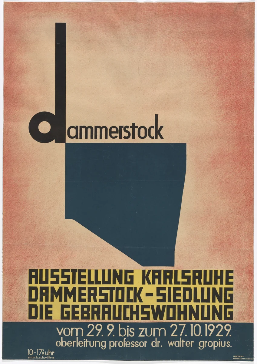 Poster for the exhibition Dammerstock Housing Estate: The Functional Dwelling (Dammerstock-Siedlung: Die Gebrauchswohnung) by Kurt Schwitters, design, 1929