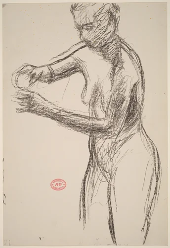 Untitled [standing female nude manipulating a small object] by Richard Diebenkorn, drawing, 1955-1967