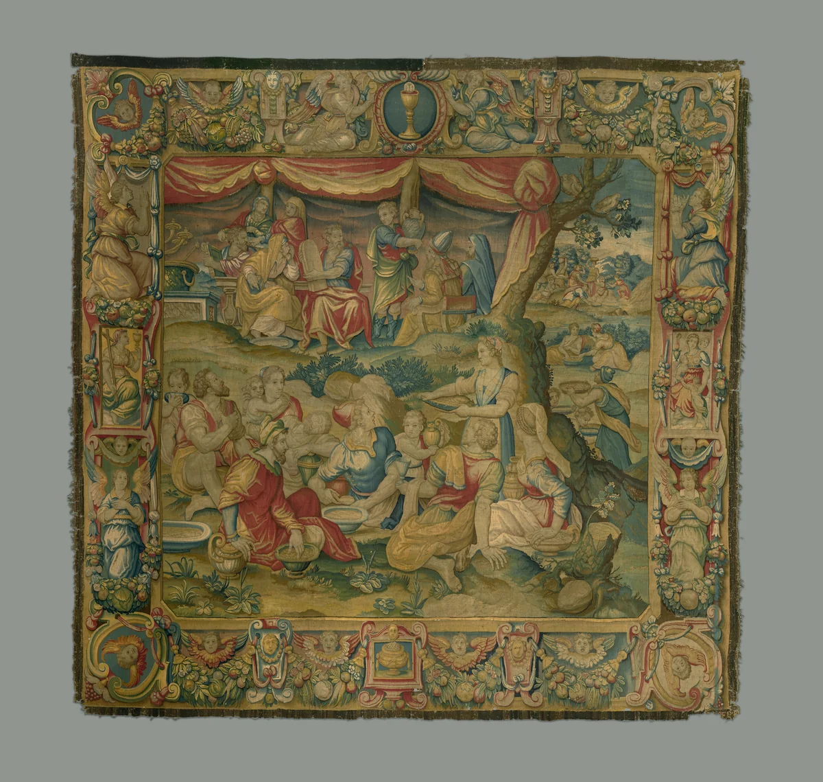 The Gathering of Manna by Alessandro Allori, textile, 1595-1596