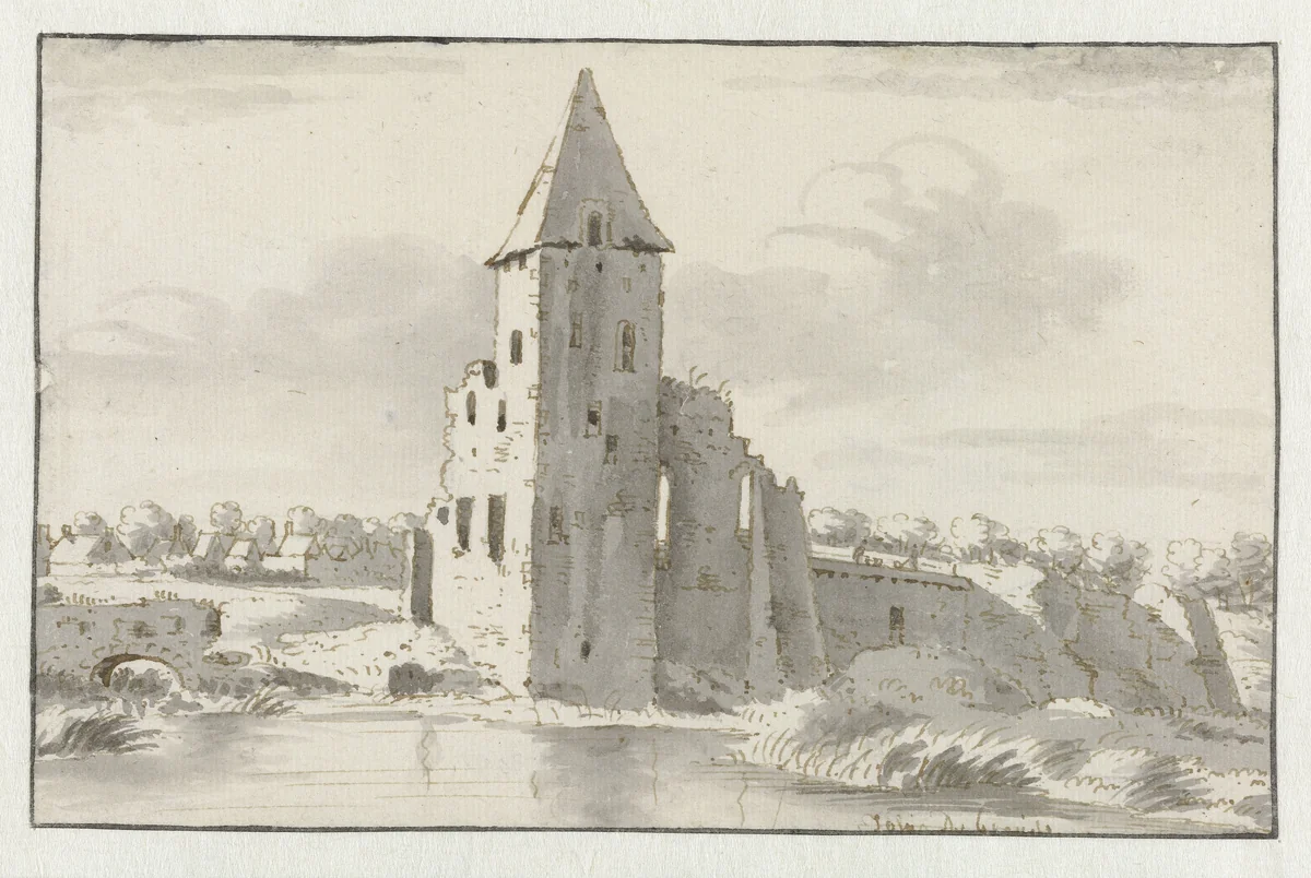 View of the Ruins of Kasteel Heusden, Noord-Brabant by Josua de Grave, drawing, 1691