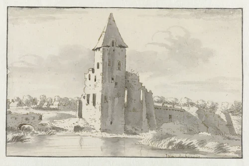 View of the Ruins of Kasteel Heusden, Noord-Brabant by Josua de Grave, drawing, 1691