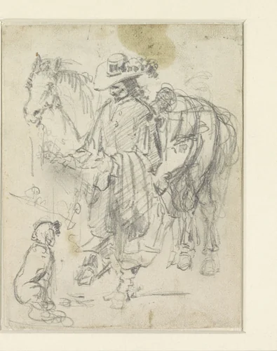 De ridder en de hond by Adrien Joseph Verhoeven-Ball, drawing, 1834-1882
