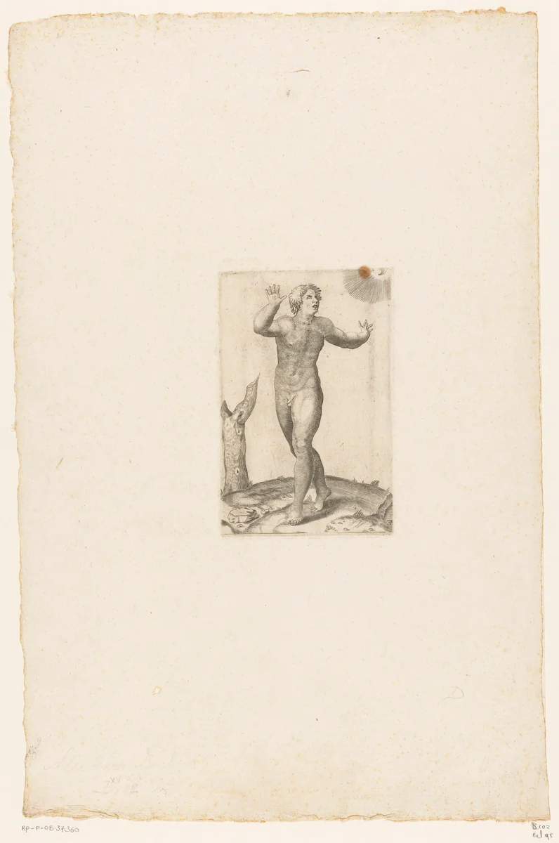 Naakte man met zon en maan by Unknown, print, 1540-1585