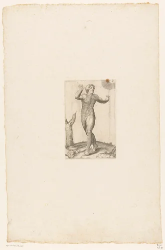 Naakte man met zon en maan by Unknown, print, 1540-1585