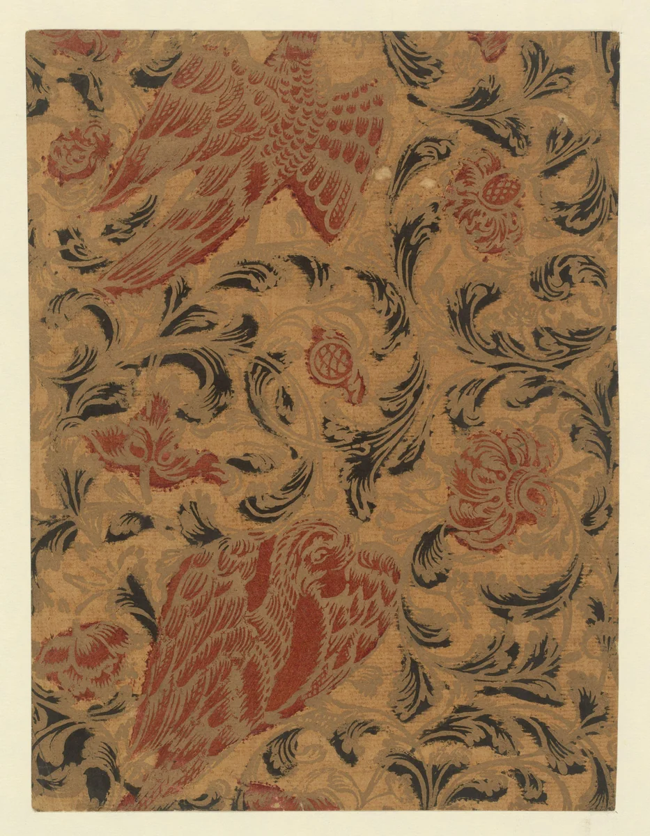 Blad met twee adelaars en ranken met bloemen by anonymous, other, 1695-1730