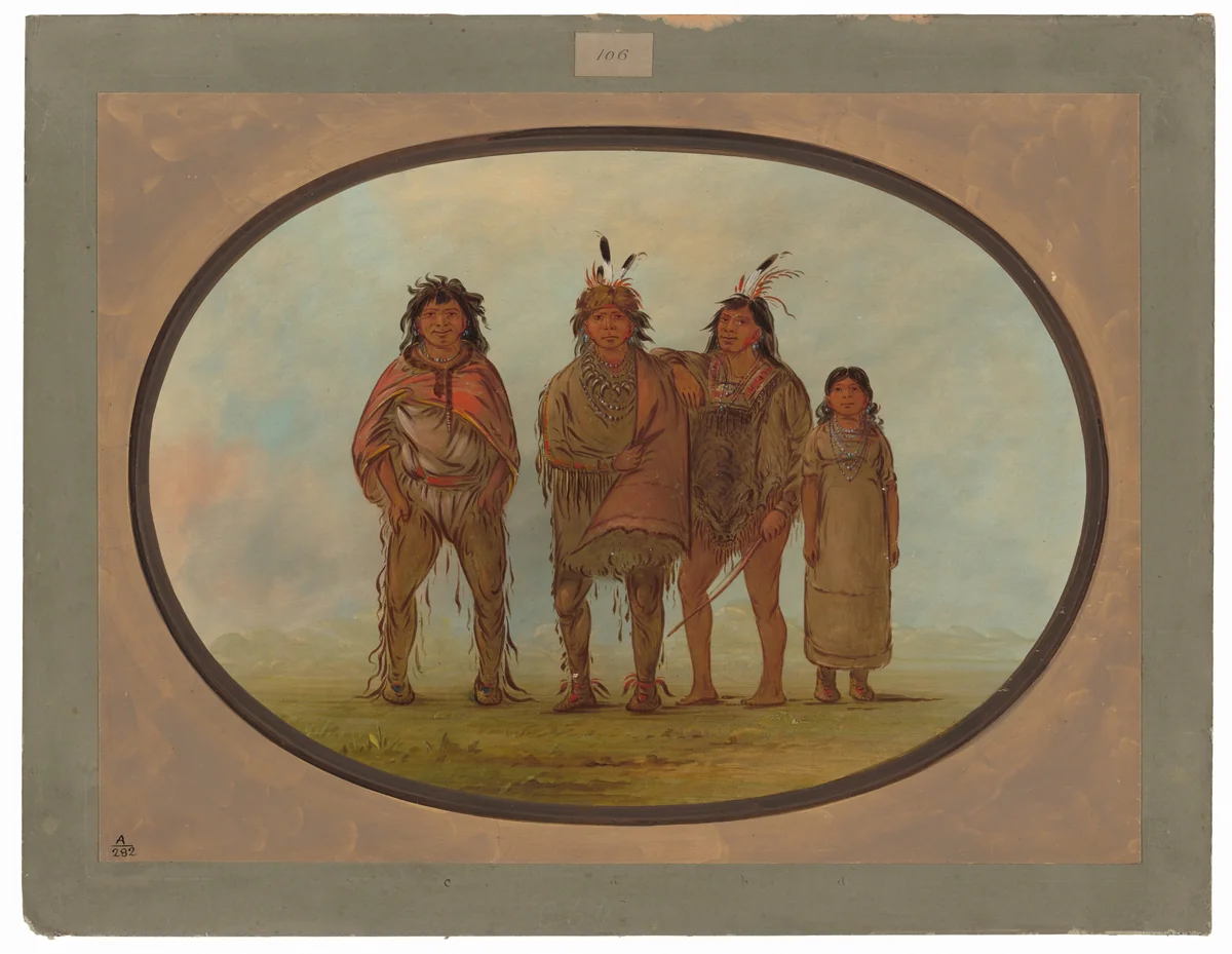 Four Dogrib Indians by George Catlin, painting, 1855-1869