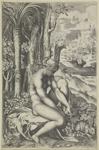 Venus en de roos by Unknown, print, 1517-1562