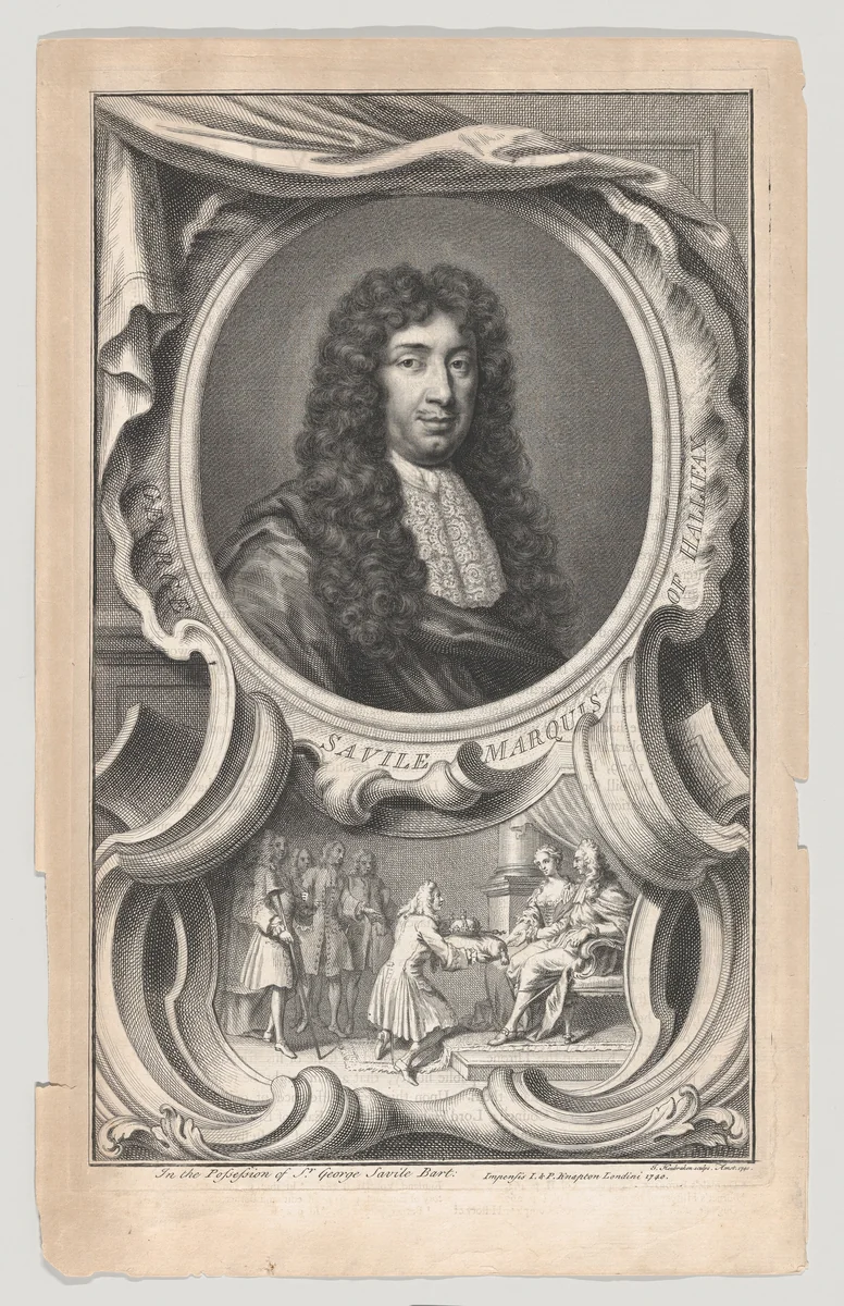 Portrait of George Savile, Marquis of Hallifax by Jacob Houbraken, print, 1740