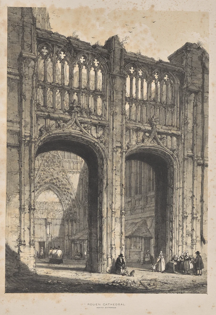 Architecture of the Middle Ages: Rouen Cathedral, North Entrance by Joseph Nash, print, 1838