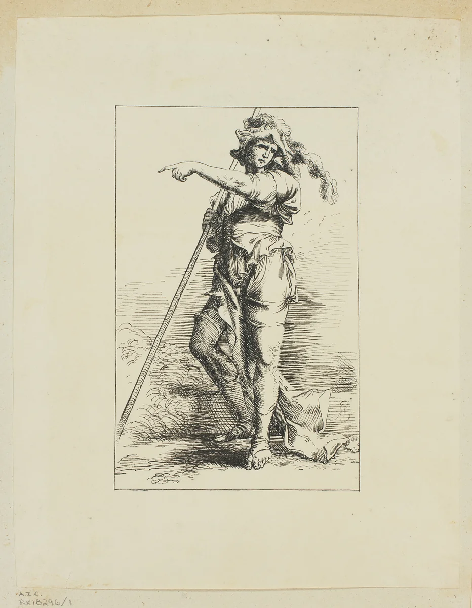 Figure with Staff Pointing by Salvator Rosa, print, 1635-1899