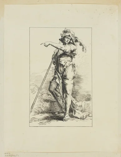 Figure with Staff Pointing by Salvator Rosa, print, 1635-1899