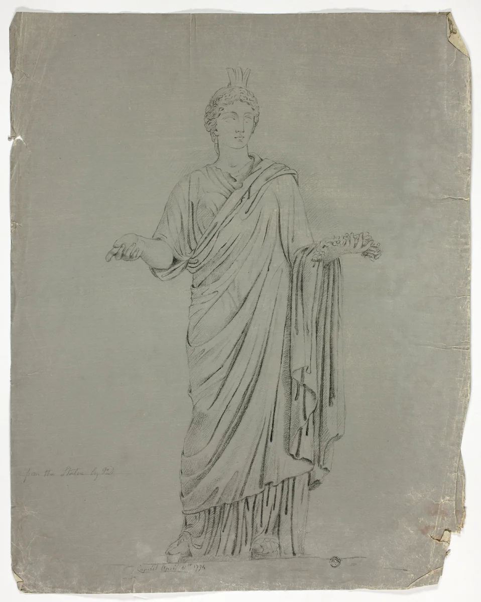 Antique Statue of Standing Goddess with Outstretched Arms by John Downman, drawing, 1774