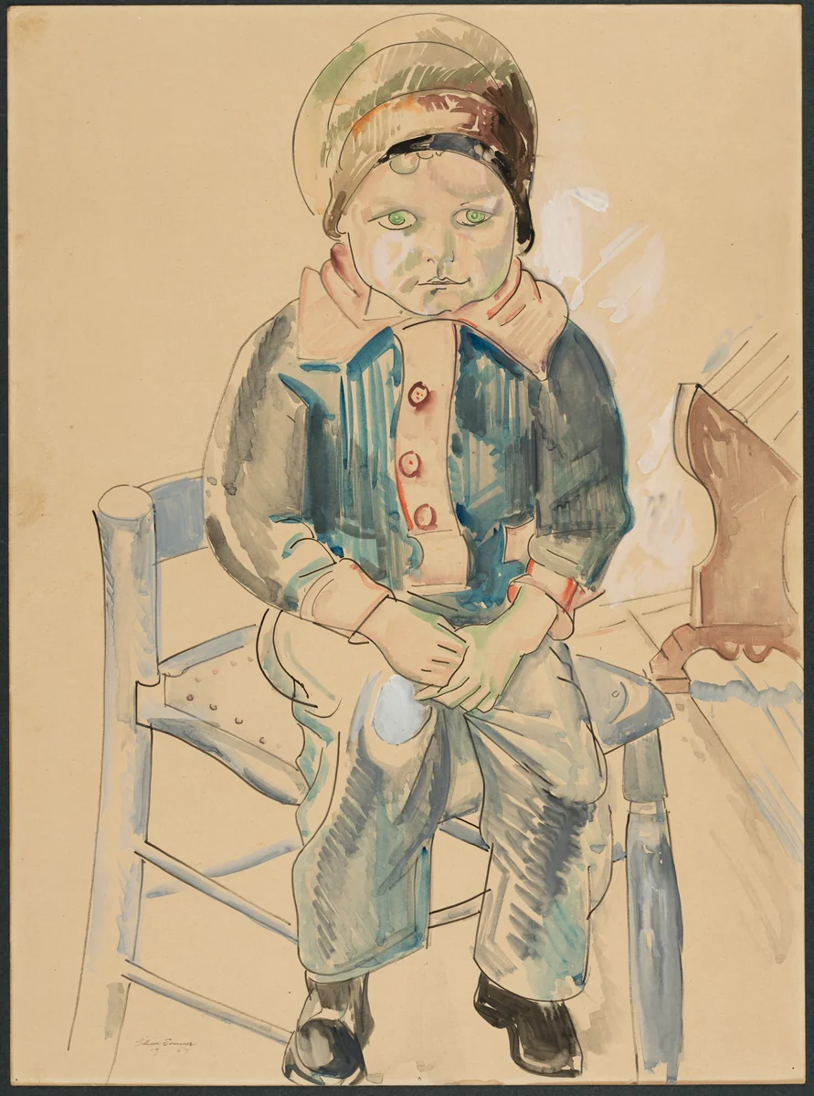 Boy on a Chair by William Sommer, drawing, 1927