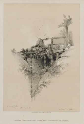 Egypt and Nubia, Volume II: A Persian Wheel, Used in Raising Water from the Nile by Louis Haghe, print, 1847