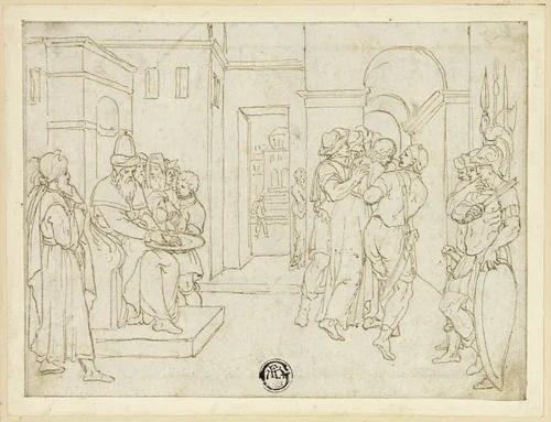 Pilate Washing His Hands, with Christ Being Led Away by Giambologna, drawing, 1580-1599