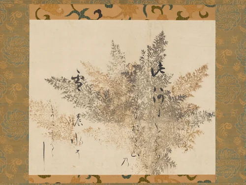 Waka Poem from Collection of Poems Ancient and Modern with a Design of Moss Ferns by Hon'ami Kōetsu (本阿弥光悦), painting, 1600-1633