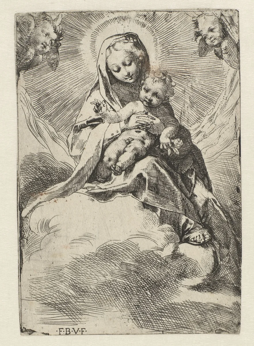 Madonna in de wolken by Unknown, print, 1581-1582