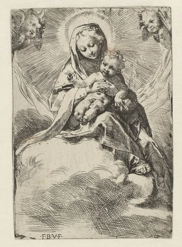 Madonna in de wolken by Unknown, print, 1581-1582
