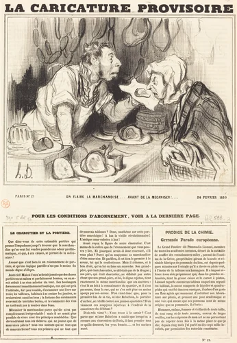 On flaire la marchandise... avant de la mécaniser!... by Honoré Daumier, print, 1839